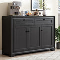 48 Inches Sideboard Buffet Cabinet With Storage, Farmhouse Sideboard With 2 Drawers And 3 Doors, Wood Coffee Bar Cabinet With Adjustable Shelves For Living Room, Kitchen, Hallway, Black