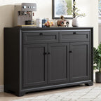48 Inches Sideboard Buffet Cabinet With Storage, Farmhouse Sideboard With 2 Drawers And 3 Doors, Wood Coffee Bar Cabinet With Adjustable Shelves For Living Room, Kitchen, Hallway, Black