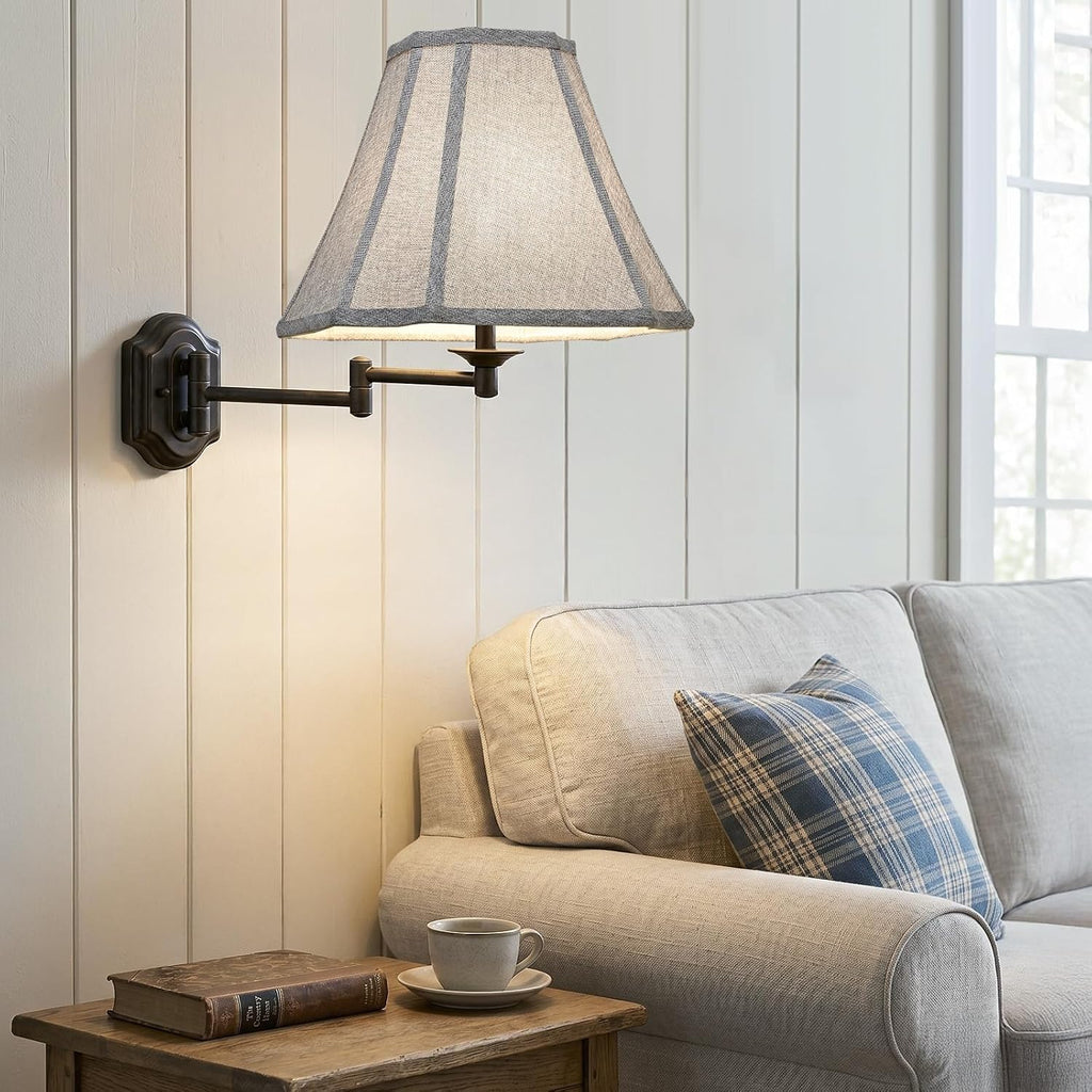 Square Cut Corner Bell Lamp Shades Set Of 2, 6.5" X 13"X 10.5", Gray | Medium Replacement Lampshades, Natural Linen Handcrafted, Include 2 Lamp Harps, Fits E26 & Saddle Base, Easy Assembly