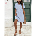 Zeagoo Womens Cotton Shirt Dress Summer Casual Short Sleeve Button Down Beach Cover Up Shirts With Pockets