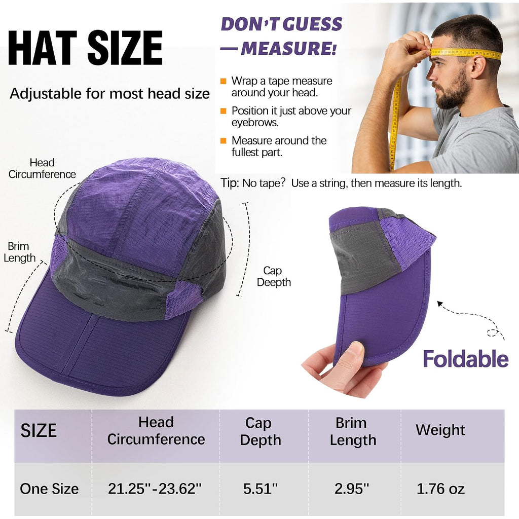 Foldable Lightweight Outdoor Sports Baseball Cap, Breathable Quick Dry Upf 50+ Sun Hat, Waterproof Adjustable