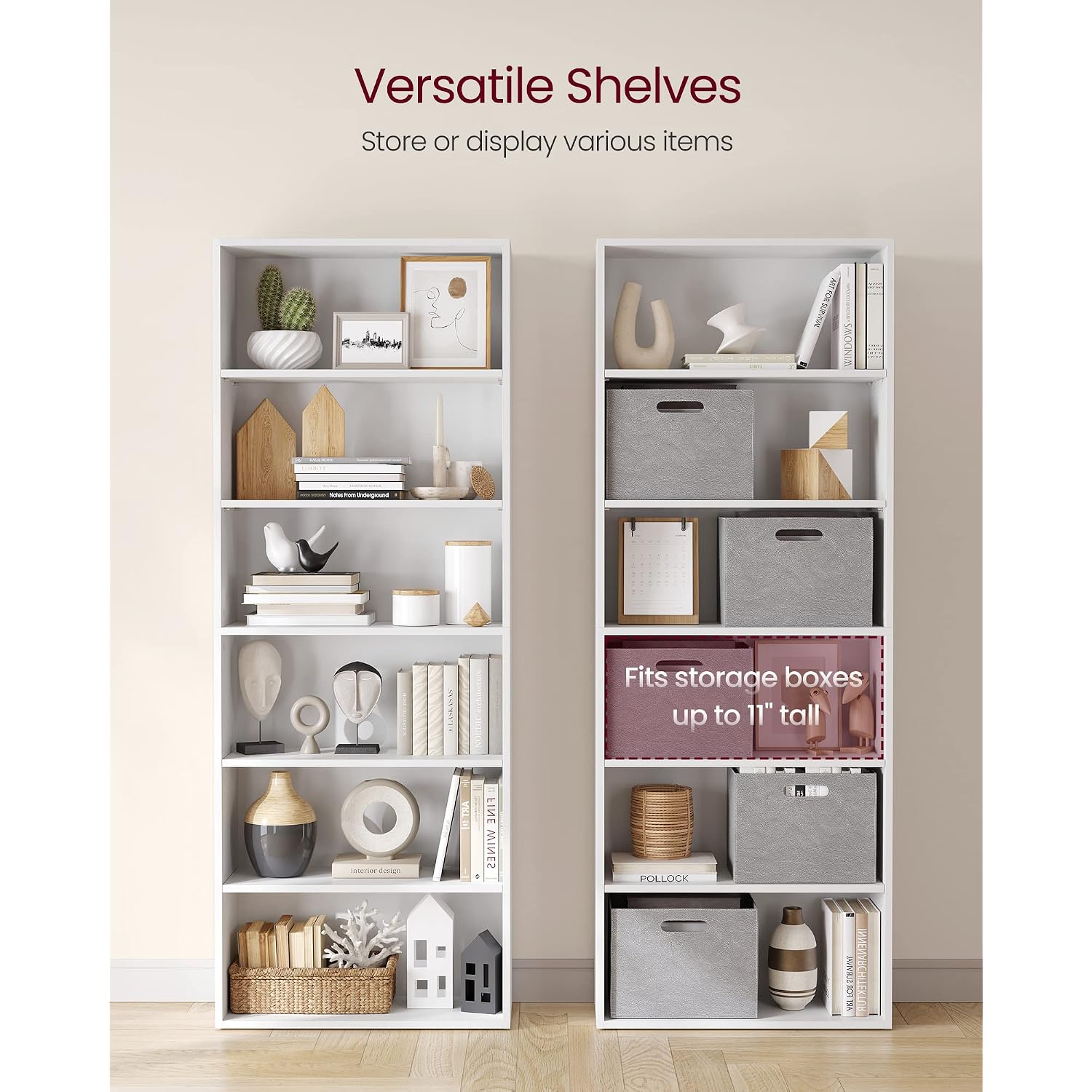 Vasagle Custos Collection - Bookshelf, 6-Tier Bookcase, Book Shelf, Open Storage Shelf, 9.4 X 23.6 X 63.3 Inches, For Living Room, Home Office, Dinning Room, Cloud White Ulbc166T14