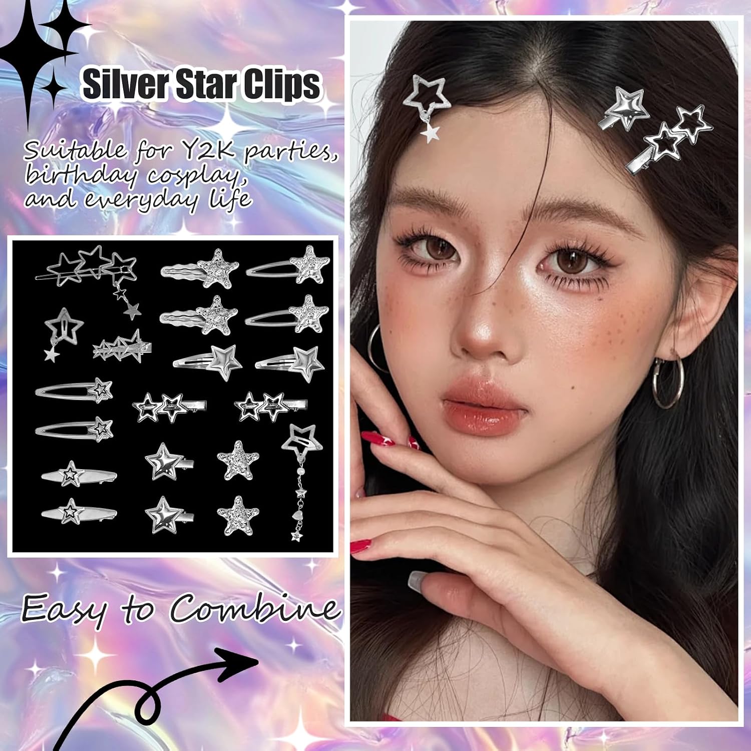 20 Pcs Star Hair Clips 90S Retro Y2K Hair Clips For Women Girls, Metal Non-Slip Barrettes Cute 2000S Hair Accessories Cool Hairpin Set For Party Or Daily Wear