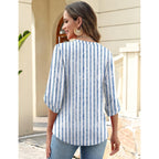 Womens 3/4 Sleeve Crew Neck Tops Business Casual Basic Blouses Trendy Flowy Tees
