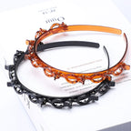 2 Pcs Bangs Hairstyle Hairpin Headband, Professional Weave Bangs Clip, Toothed Headband Braid Tool, Women Girls Fashion Hair Accessories (Black and Brown)