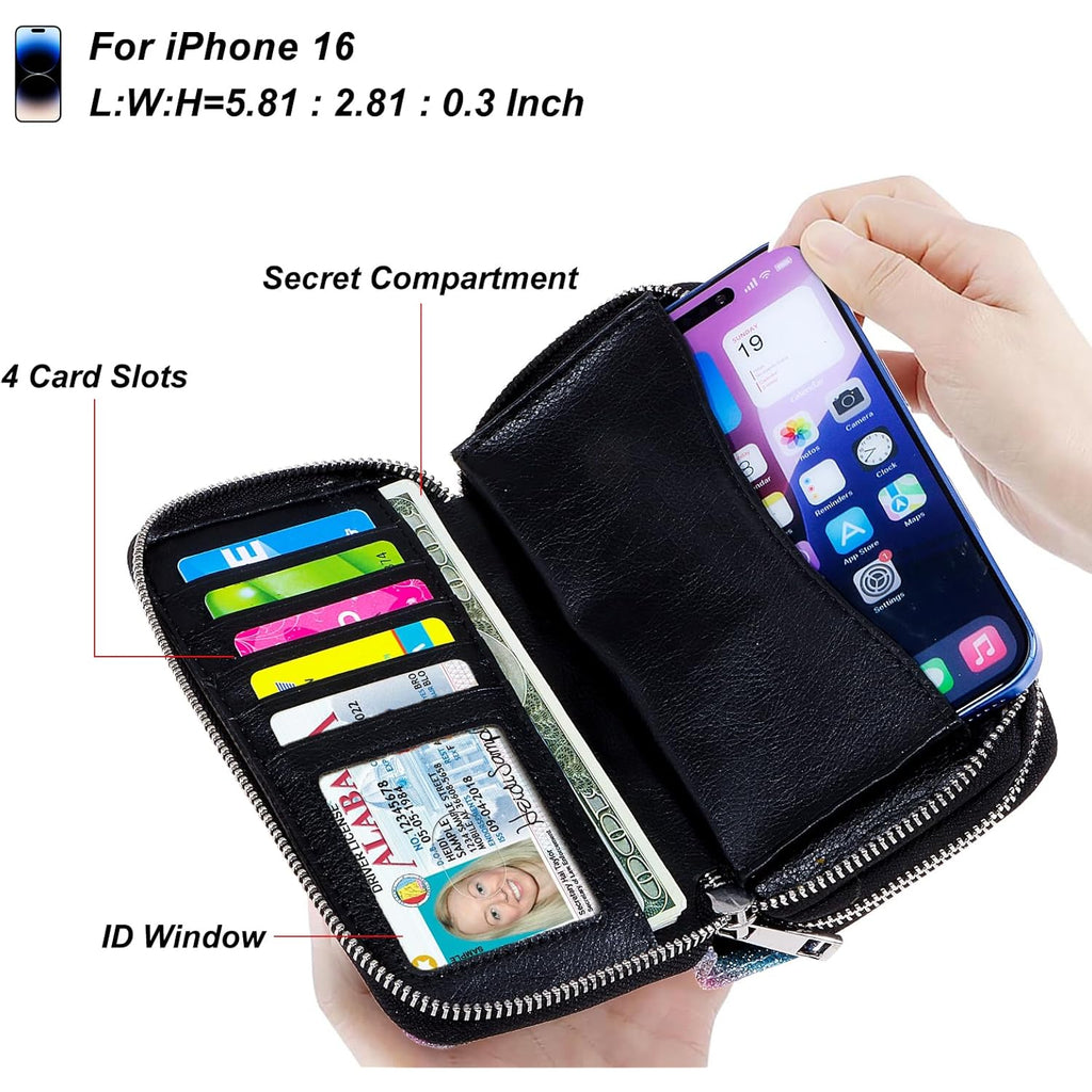 Double Zipper Wallet for Woman Clutch Purse with Cell Phone Holder for Smartphone/Card/Coin/Cash