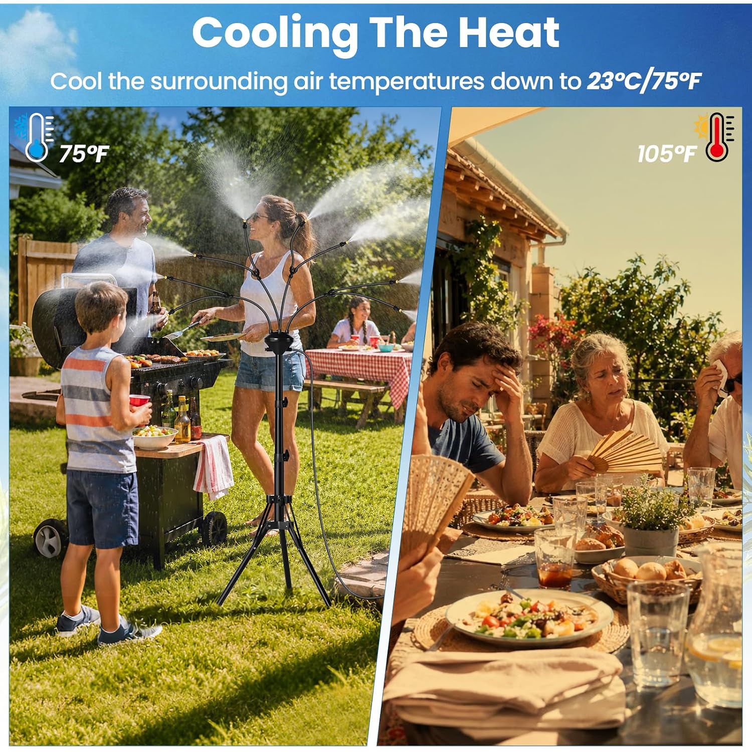 Mixc 8-Nozzles Standing Misters For Outside Patio, 2.6-5.3Ft Adjustable Outdoor Misting Cooling System With 36Ft Leak-Resistant Water Tubing, Portable Mist Hose For Patio, Backyard & Pool