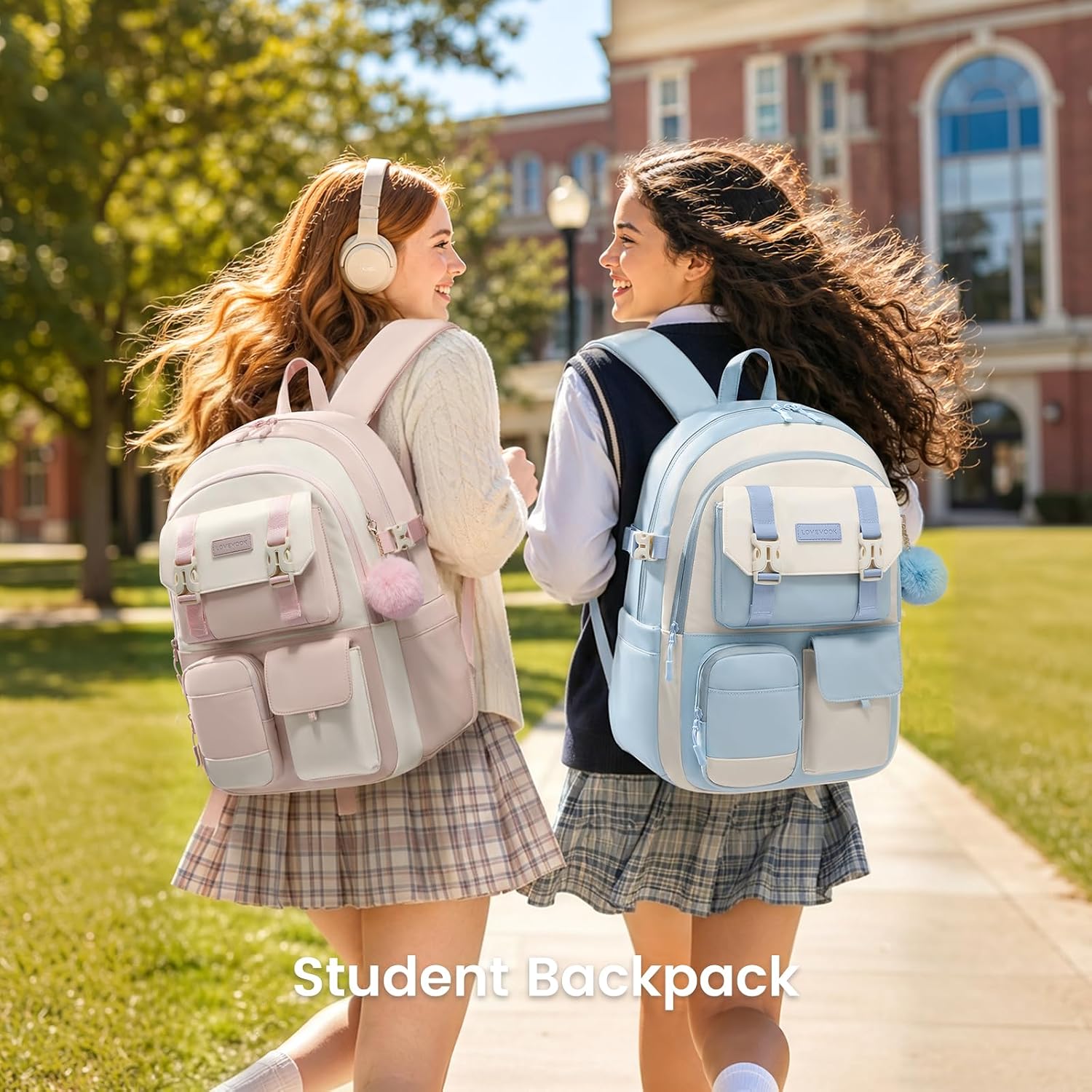 Lovevook School Backpack For Teen Girls,Student Backpack Purse For 8-16 Teenage,Cute Kid Bookbag With Large Cup Holder