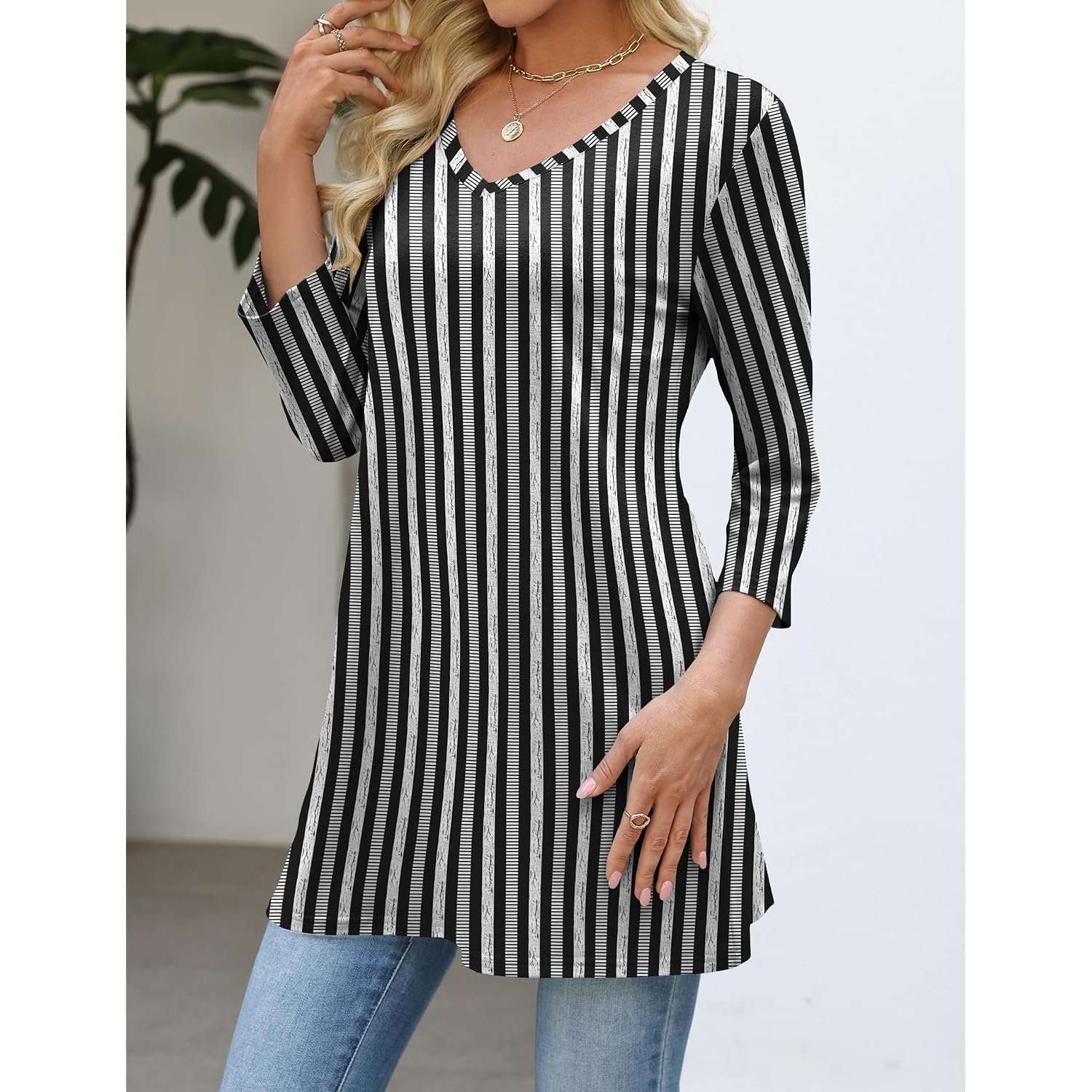 Rapbin Tunic Tops For Women Loose Fit Dressy 3/4 Sleeve V Neck T Shirts Spring Tops For Women 2026