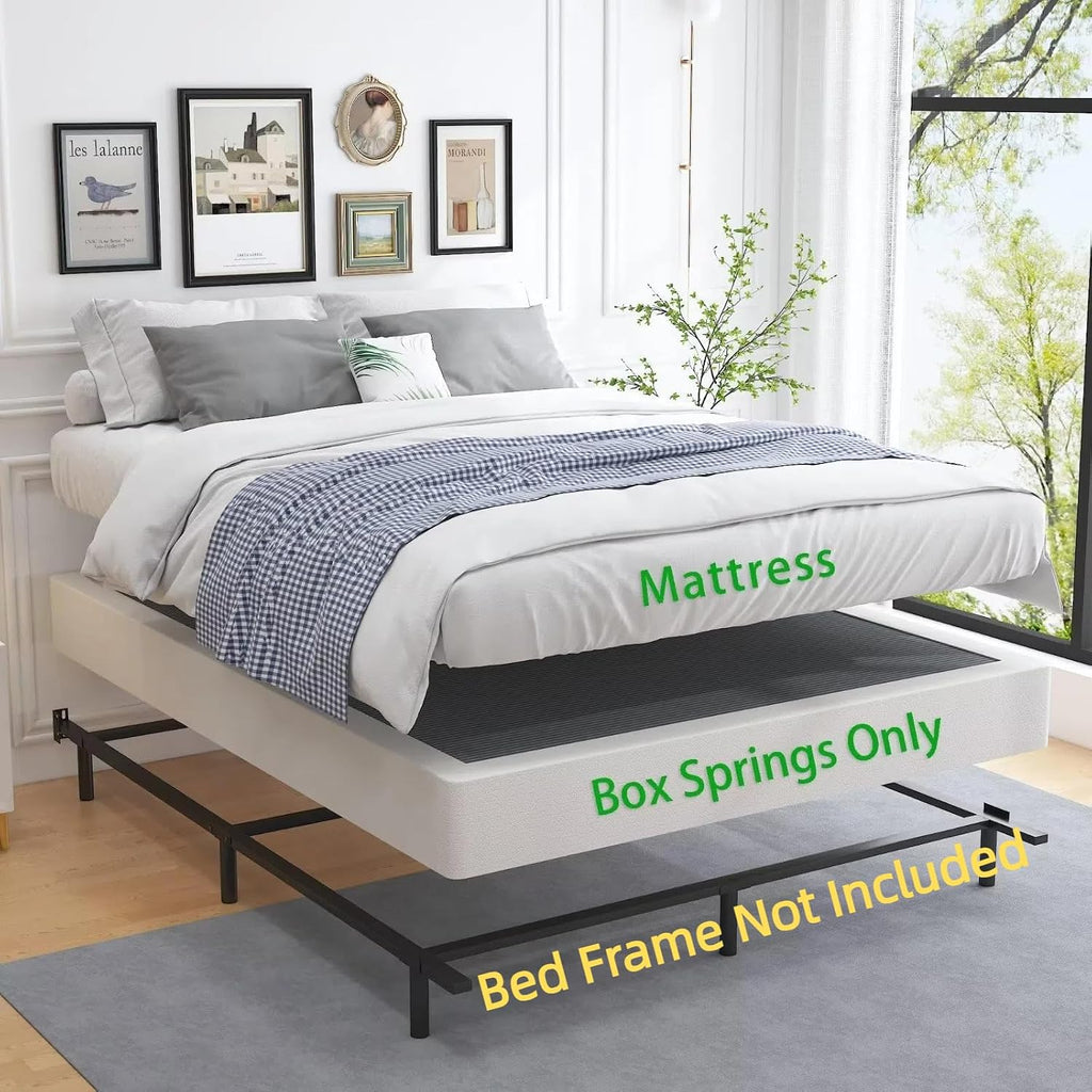 Aldrich Box Springs King Size 9 Inch, Heavy Duty Metal Frame Mattress Foundation With Easy Clean Cover, Noise Free, Easy Assembly