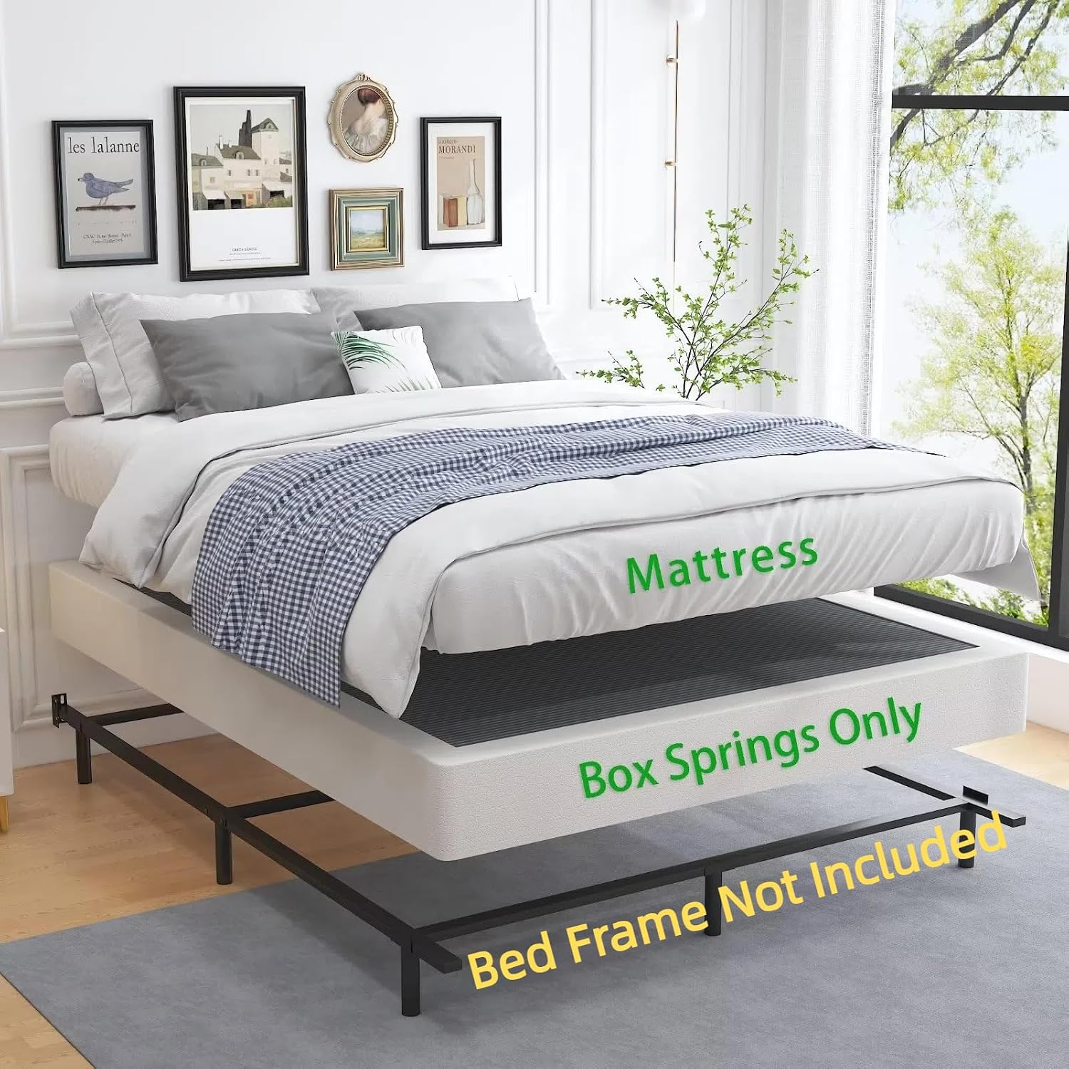 Aldrich Box Springs King Size 9 Inch, Heavy Duty Metal Frame Mattress Foundation With Easy Clean Cover, Noise Free, Easy Assembly