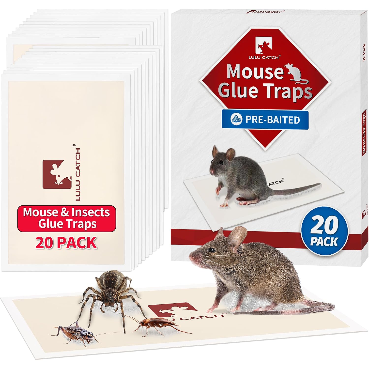 Mouse Traps, 20 Pack Pre-Baited Sticky Mouse Traps Indoor For Home, Non-Toxic Bulk Sticky Pads, Glue Traps For Rats, Bugs, Spider, Mice, Cockroach, Pet Safe, Easy To Use