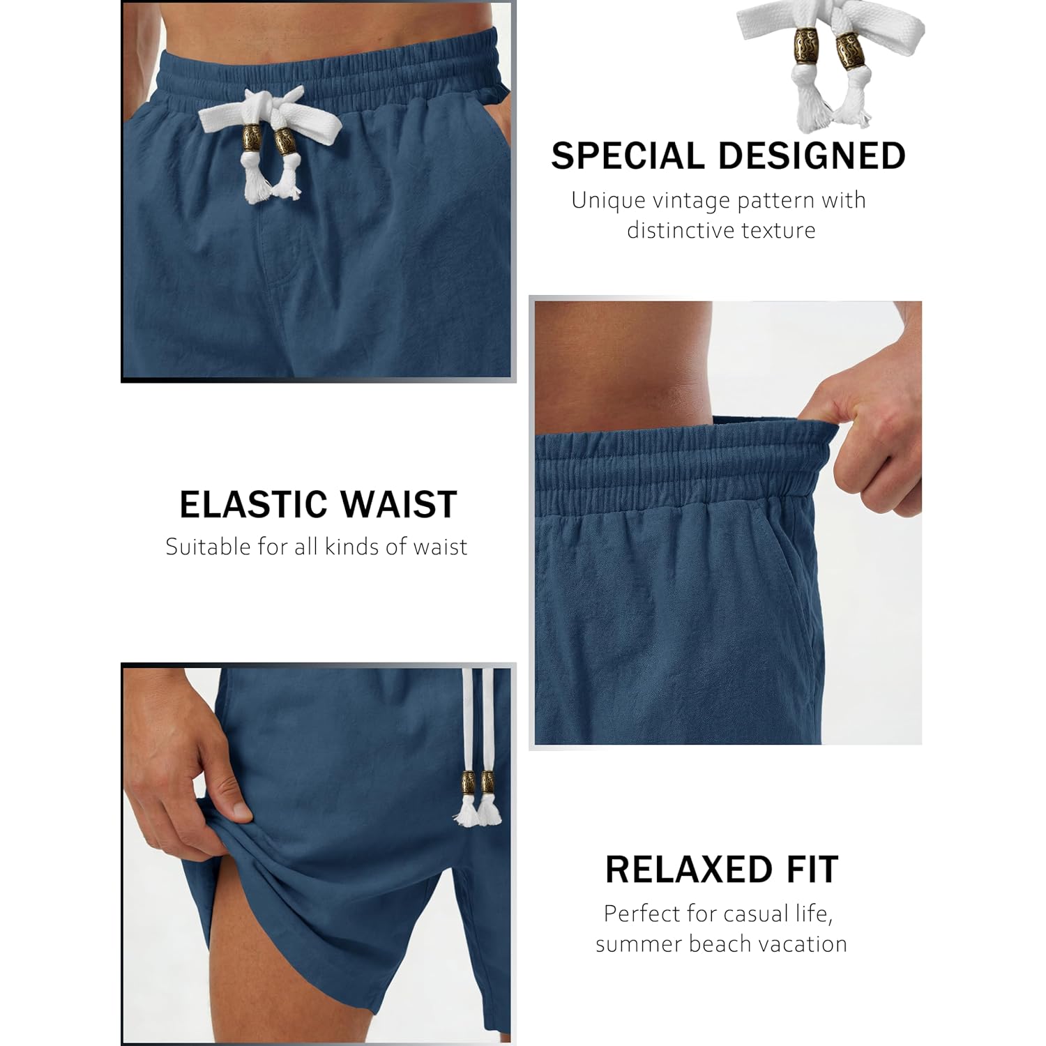 Tacvasen Men'S Cotton Casual Shorts 7 Inch Inseam For Summer Beach Vacation | Deep Pockets,Elastic Waist,Adjustable Vintage Drawstring,Linen Like Texture,Lightweight Cotton,Casual Fit For Summer Beach