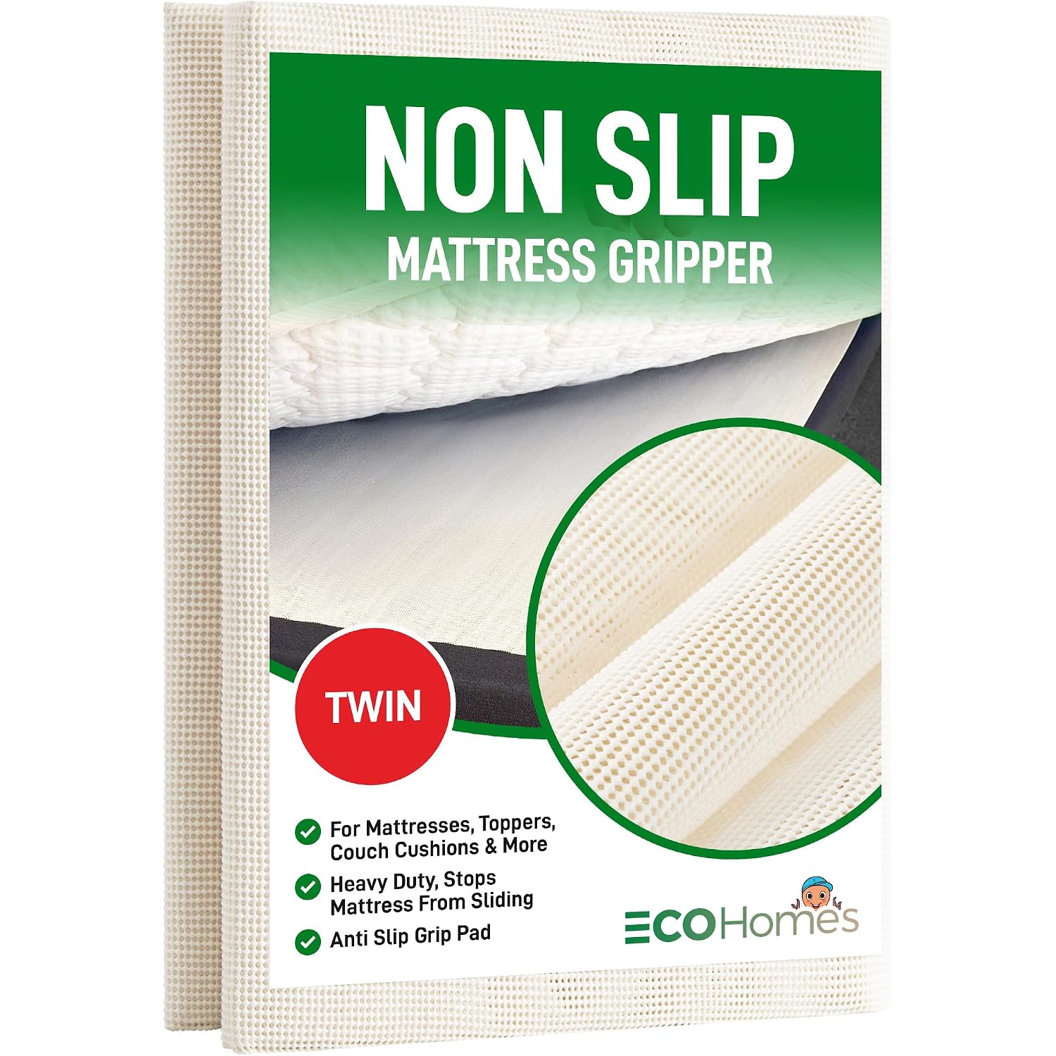 Non Slip Mattress Gripper Pad Stop Mattress, Keep Topper From Sliding - Anti Slip Grip Pads Holder Stop Couch Cushion, Sofa Cushions, Patio & Furniture To Prevent Sliding (Twin)