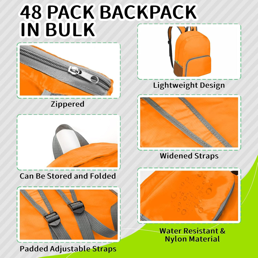 48 Pcs 17 Inch Foldable Backpacks In Bulk Classic Back Packs Colorful Book Bags Lightweight Basic Bookbags Wholesale For Homeless Student School Supply Outdoor Travel