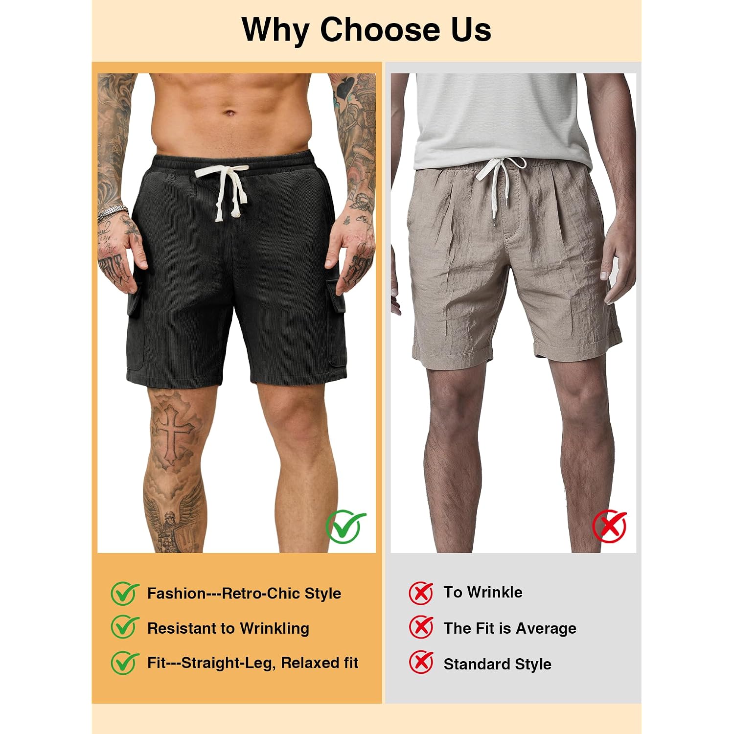 Plepan Men'S Corduroy Cargo Shorts 7" Relaxed Fit 5 Pockets Casual Shorts With Drawstring Elastic Waist & Side Velcro Pockets
