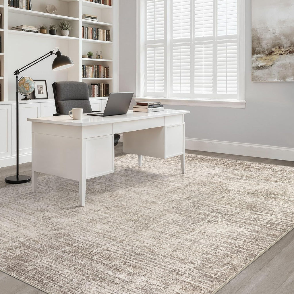 8x10 Area Rugs Living Room: Washable Large Neutral Brown Rug Abstract Soft Modern Stain Resistant Indoor Floor Non-Slip Carpet for Bedroom Nursery Kids Office Playroom Dining Room Under Table Home