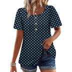 Womens Tops Dressy Casual Blouses Short Sleeve Shirts Plus Size Fashion Clothing Spring Summer Outfits Button Pleated Front