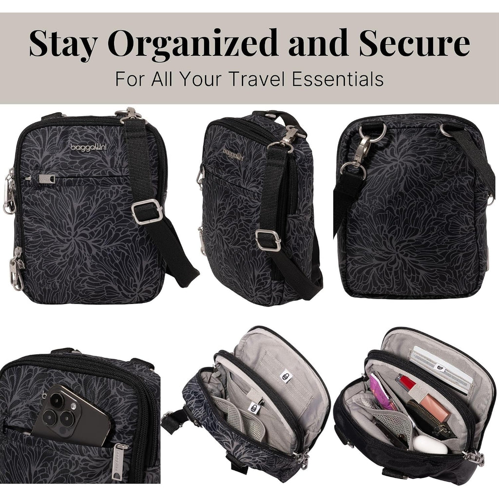 Baggallini Securtex® Anti-Theft Mini Everything Crossbody Bag, 6.3"X8.25" Rfid, Locking Zippers & Cut-Resistant Strap