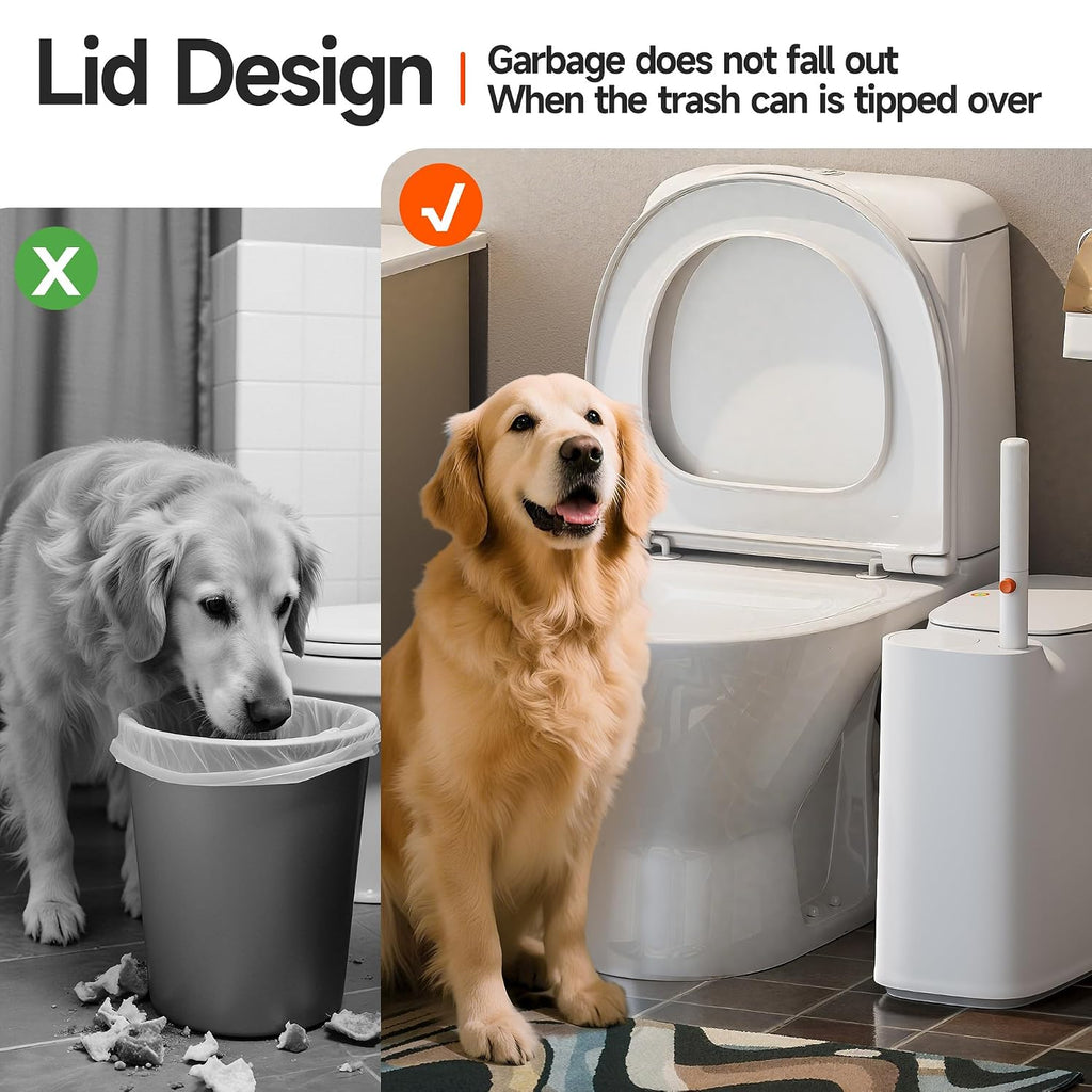 Bathroom Trash Can Set - Narrow White Plastic Small Trash Can, A Toilet Wand, Toilet Brush Holder And 36 Refills, 2 Gallon Trash Can With Pop-Up Lid, Suitable For Bathrooms And Small Toilets.