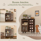 Coffee Bar Cabinet With 24-Cup Display, Large Drawer & Storage,Modern Buffet Sideboard For Kitchen, Medium Wooden Bar Station For Apartment，Walnut