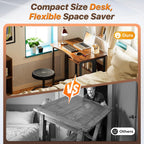 Huuger Folding Desk With Storage Shelf, 31.5 Inch Foldable Computer Table For Small Spaces, Space Saving Sofa Table For Couch, Writing Work Office Computer Desk, Easy To Fold, Rustic Brown