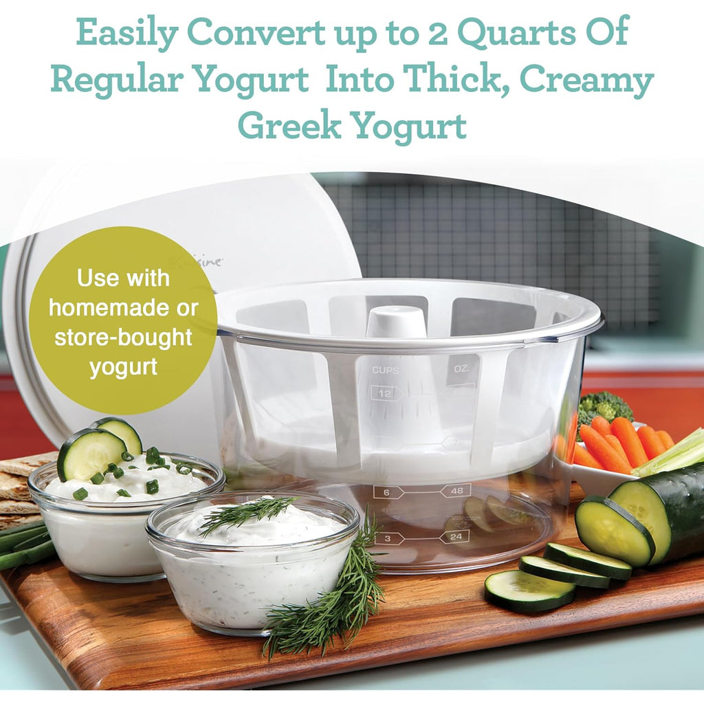Euro Cuisine GY50 Greek Yogurt Maker with Ultra Fine Mesh Strainer Basket, BPA Free, Patented Greek Yogurt Strainer for Homemade Greek Yogurt (White)