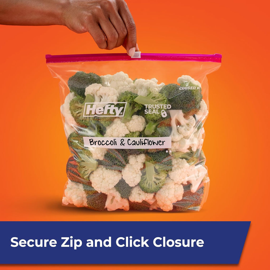 Hefty Slider Gallon Storage Bags, 66 Count, Gallon Size Slider Storage Bags For Storing Food, Bulk Snacks, Travel Toiletries, First Aid Kits, And More, Writable Label, Secure Zip And Click Closure