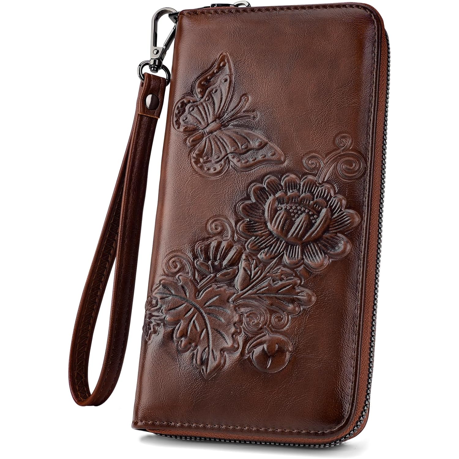 Womens Wallet Rfid Embossed Vegan Leather Multi Card Slots Wallets Large Capacity Wristlet Travel Purse for Women