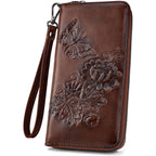 Womens Wallet Rfid Embossed Vegan Leather Multi Card Slots Wallets Large Capacity Wristlet Travel Purse for Women