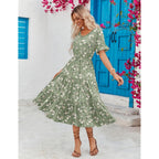 Zeagoo Women'S Summer Dresses Midi Tiered Casual Dress Floral V Neck Ruffle Short Sleeve Flowy Beach Dress With Pockets