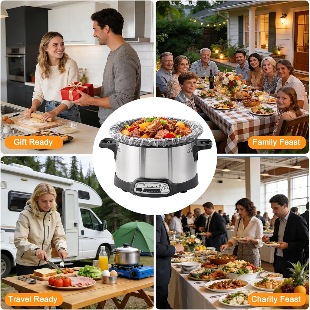 Vclpower 20 Pack Slow Cooker Liners,Large Size Thickened Fda-Compliant & Bpa-Free 13"X21"Disposable Cooking Bags, 400°F Heat-Resistant Leak-Proof Fit 3-8 Quart Oval & Round Pots