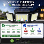Solar Outdoor Lights Motion Sensor, 2500Lm 286 Led Security Flood Lights With Visual Battery & Mode Display, 3 Lighting Modes, Ip65 Waterproof 3-Head Wide Angle For Garage, Yard, Patio (2 Pack)