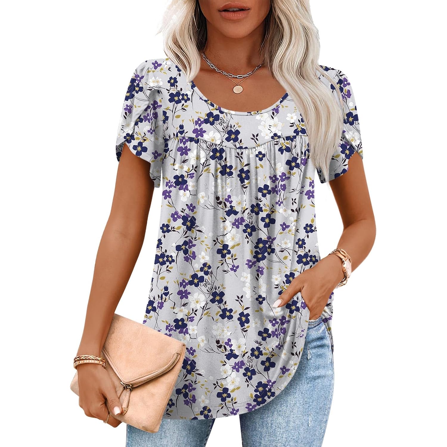 Anymiss 2026 Womens Spring Tunic Tops Summer Casual Loose Fit Short Sleeve T Shirts M-3XL