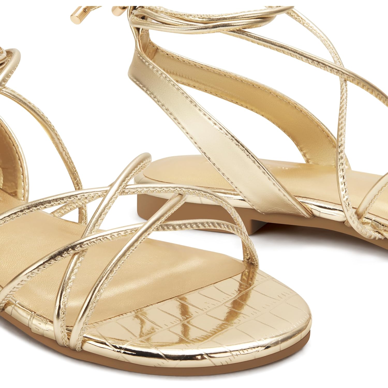 Party Women'S Strappy Sandals Gladiator Lace Up Flats Summer Wrap Open Toe Tie Up Shoes