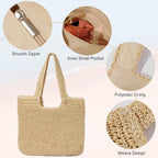 GOLDTIMO Beach Bags for Women - Summer Soft Large Woven Shoulder Purse Handbag, Beach Tote Straw Bag for Summer Vacation