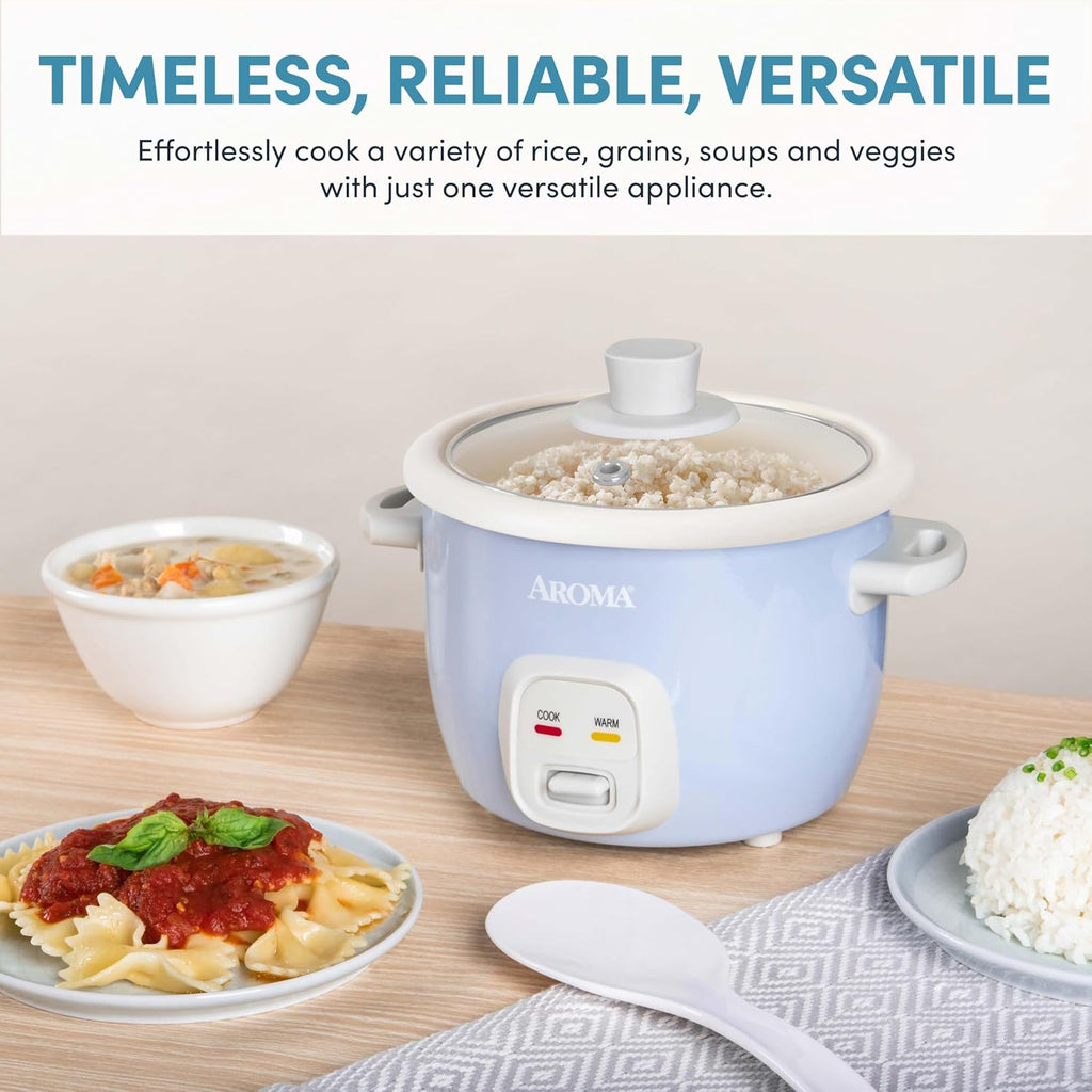 Aroma® Mini Rice Cooker, 2-Cup (Uncooked) / 4-Cup (Cooked), Grain Cooker, Soup Maker, Oatmeal Cooker, Auto Keep Warm, 1 Qt, Blue, Arc-302Ngbl