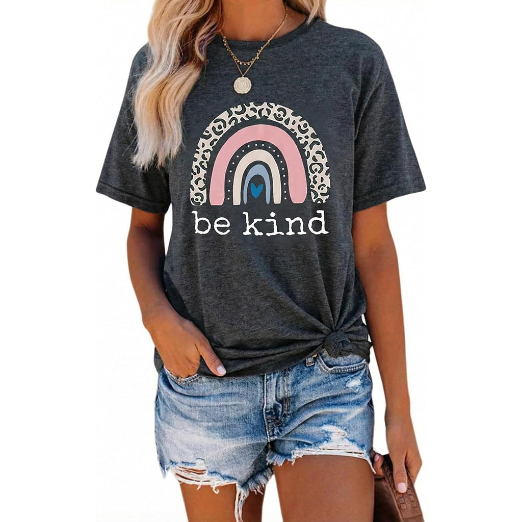 Graphic T Shirts for Women Summer Casual Tops Short Sleeve Tees Loose Fits Blouse Dark Grey