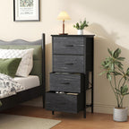 Sweetcrispy Nightstand Small Bedroom Dresser with 4 Fabric Drawers,Bed Side Furniture End Table,Wooden Top Cabinet Night Stand Dresser for Closet,Entryway,Dorm,Black Wood Grain