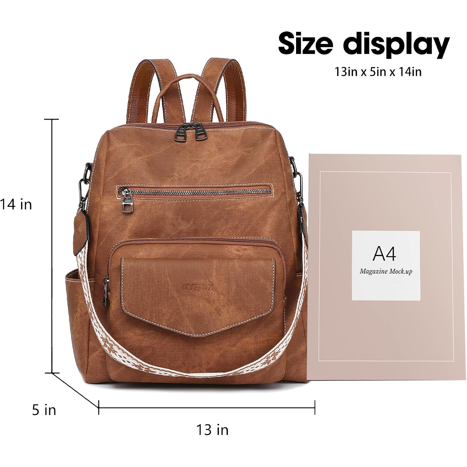 Backpack Purse For Women Pu Leather Backpack Ladies Fashion Handbag Designer Shoulder Bag Small Travel Bag Brown