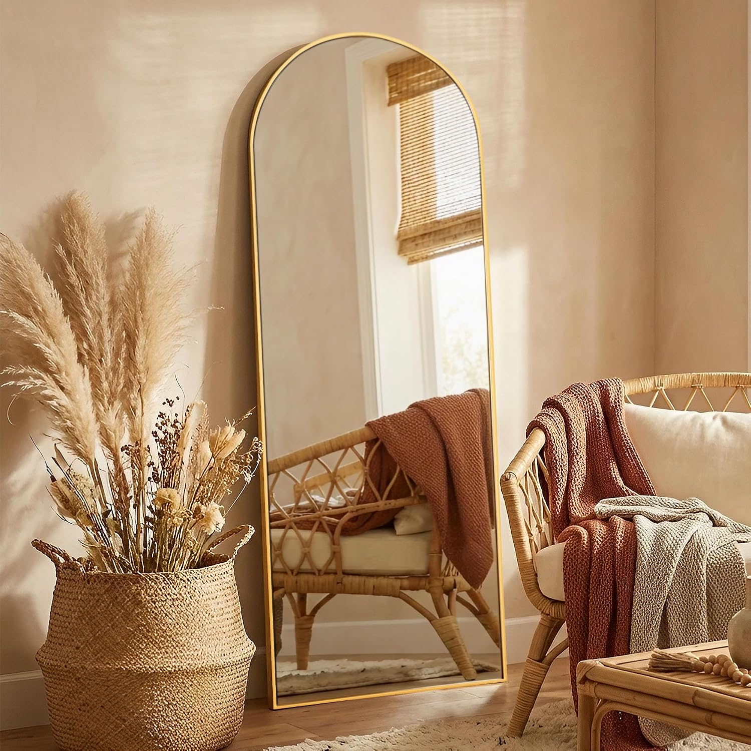 Mirror Full Length, 71 X 26 Inches Floor Mirror With Stand, Xx-Large Arch Gold Mirrors For Bedroom, Dressing Room, Home Decor, Gold