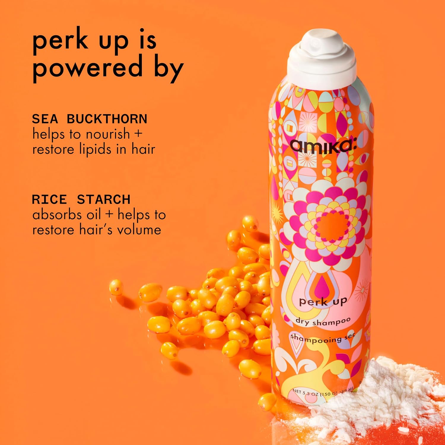 Amika Perk Up Talc-Free Dry Shampoo | Refreshes Roots With A Voluminous ‘Oomph’ Between Washes, No White Residue, Absorbs Oil + Reduces Odor, For All Hair Types