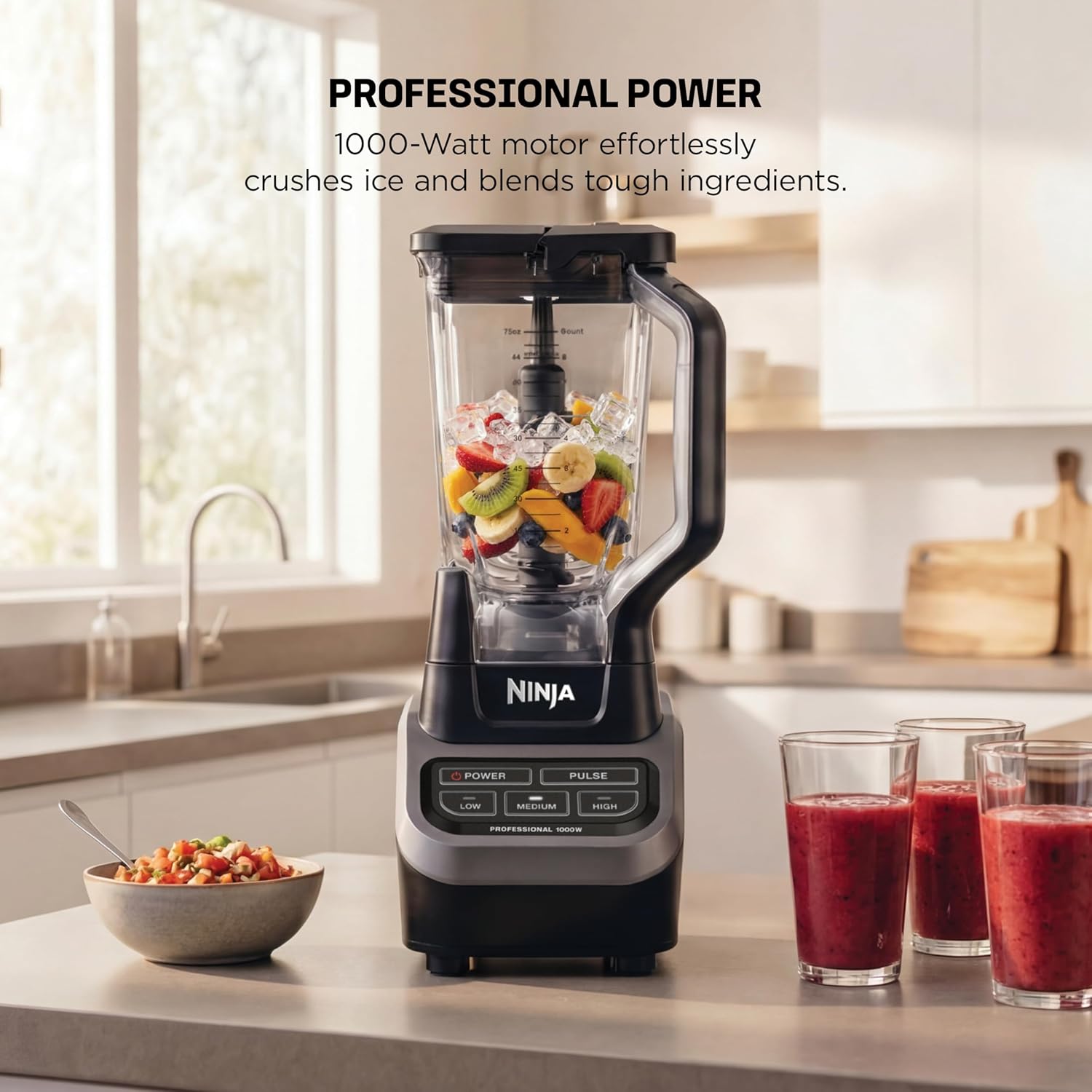 Ninja Professional Blender | Smoothie Blending, Drink Mixer, Grinder, Ice Crusher, Frozen Fruit Blending | 1000W Power, Total Crushing Technology, XL 72-oz. Pitcher | Black & Grey | BL610