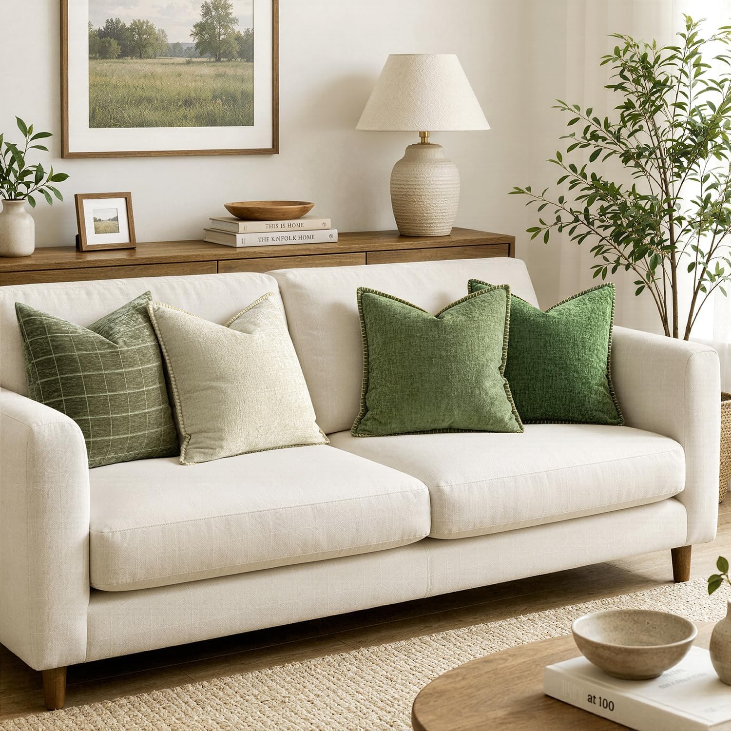Miulee Pack Of 2 Couch Throw Pillow Covers 18X18 Inch Sage Green Farmhouse Decorative Pillow Covers With Stitched Edge Soft Chenille Solid Dyed Summer Pillow Covers For Sofa Bed Living Room
