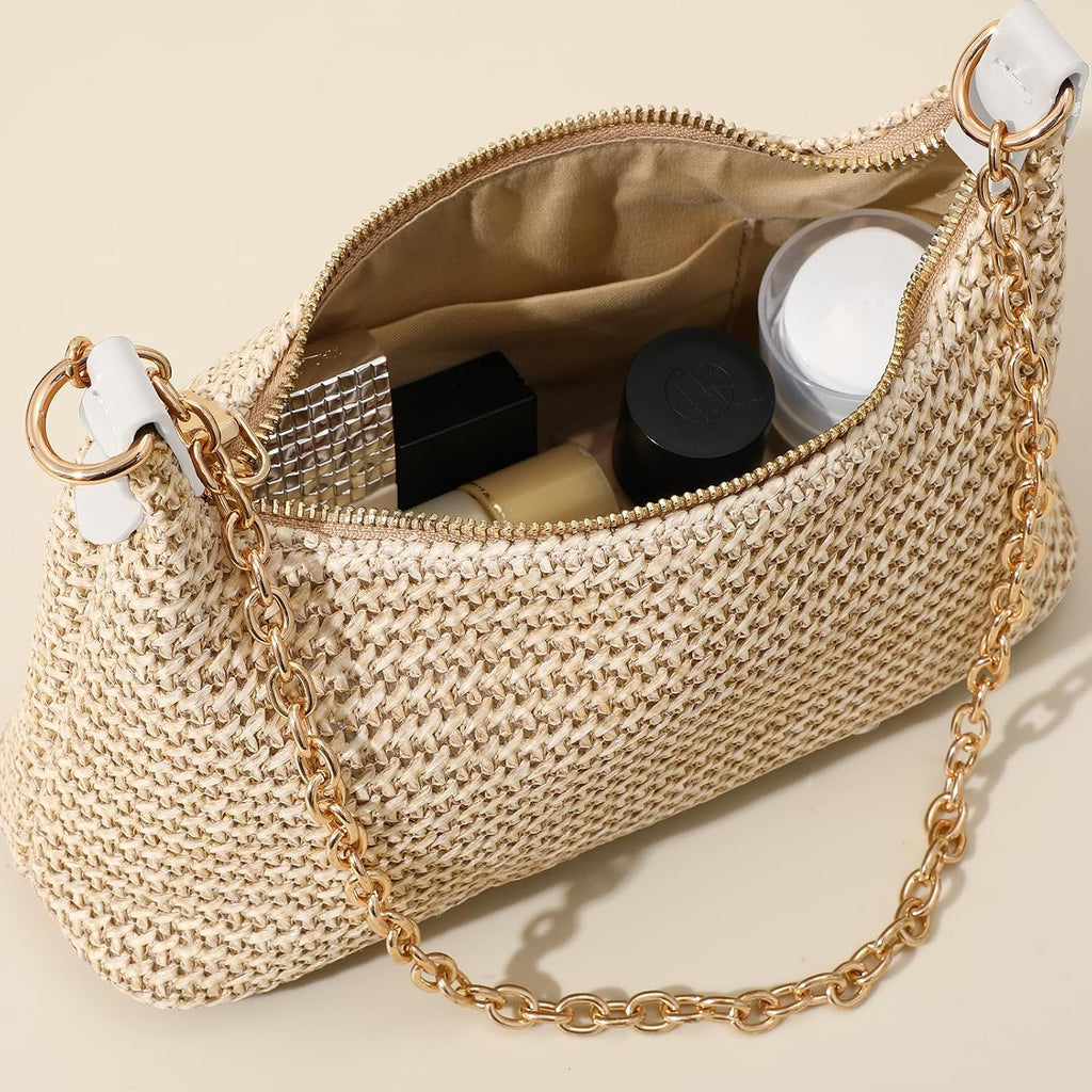 Beach Bags For Women Summer Straw Purse Boho Woven Shoulder Bag Crochet Purse Vacation Tote Handbag