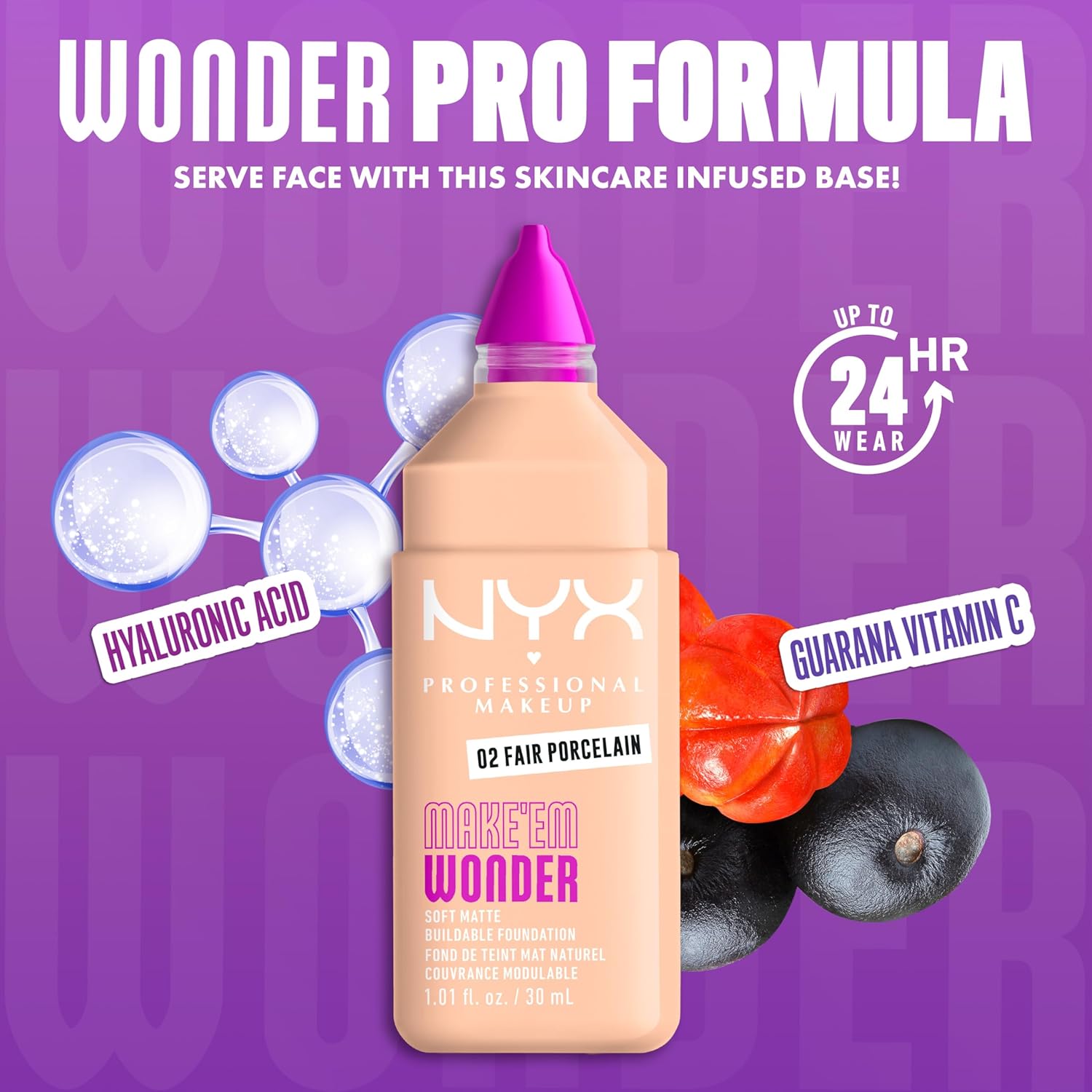 NYX PROFESSIONAL MAKEUP Make 'Em Wonder Liquid Foundation, 24HR Foundation Makeup With A Soft Matte Finish, Buildable Full Coverage - 02 Fair Porcelain