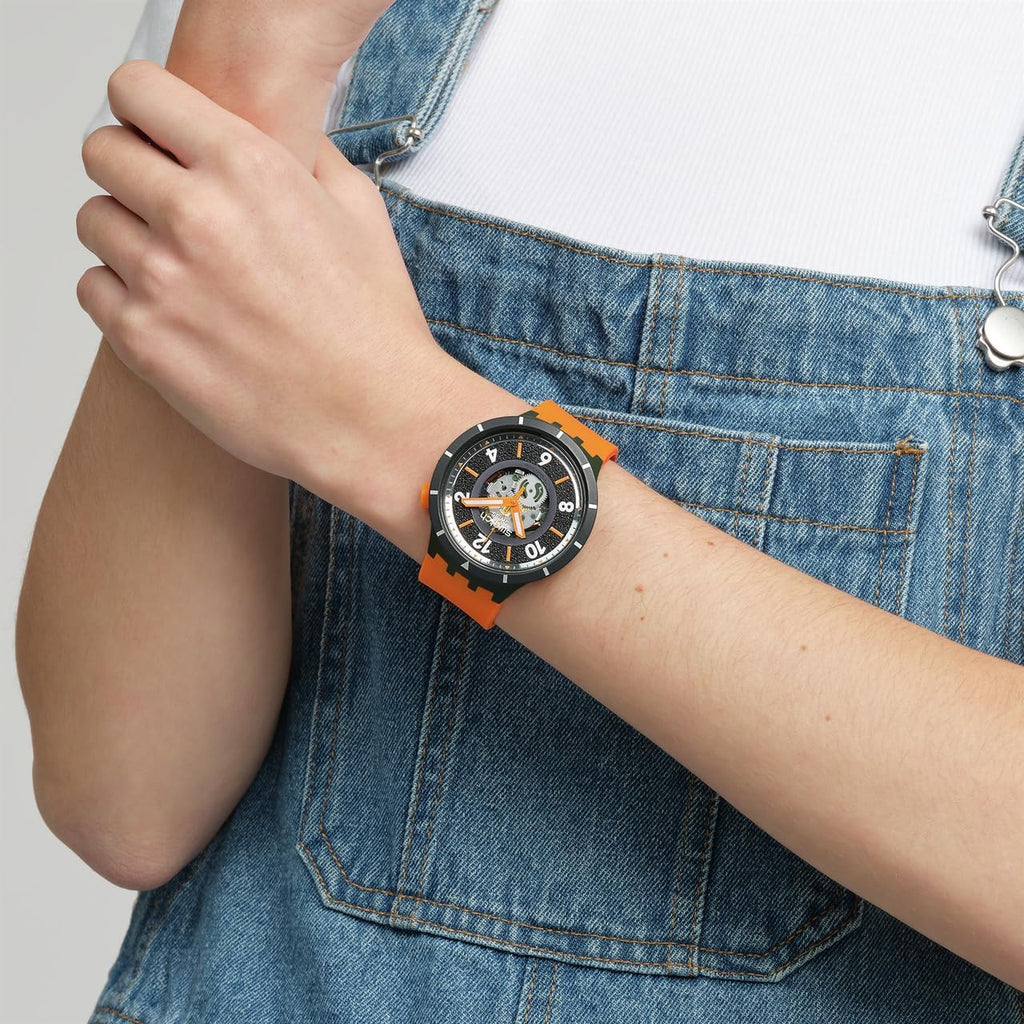 Swatch Big Bold Bioceramic Unisex Watch Casual Polymer Orange Automatic Waterproof Fall-Iage