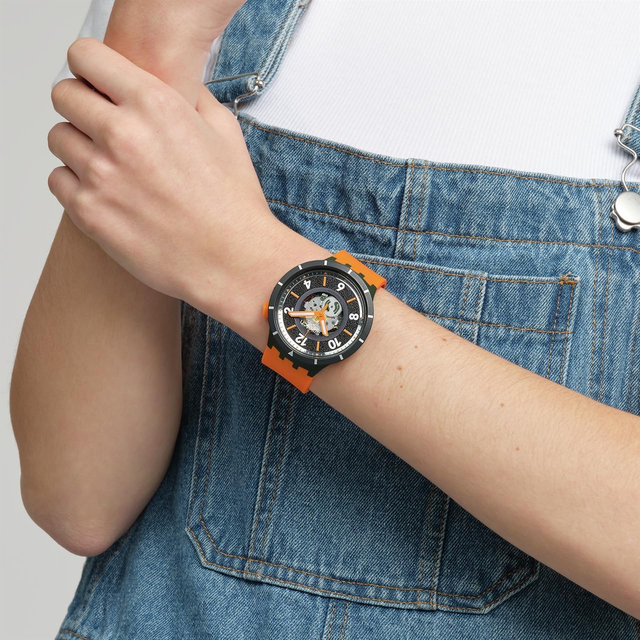 Swatch Big Bold Bioceramic Unisex Watch Casual Polymer Orange Automatic Waterproof Fall-Iage