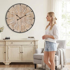 Emax Home 30 Inch Extra Large Wall Clock - Farmhouse Rustic Wood & Metal Design Silent Non-Ticking Battery Operated Decorative Oversized Clock For Living Room, Kitchen, Office & Bedroom