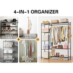 Wardrobe Closet,Portable Clothes Rack With 4 Tiers Shelves,Freestanding Closet Organizers And Storage System With Hanging Rods,Steel Clothing Rack Suitable For Cloakrooms,Bedrooms,Entrances,Etc.Black